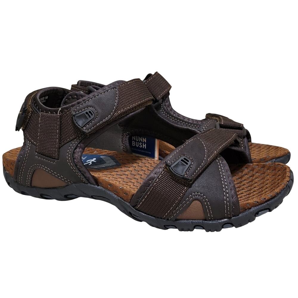 Nunn Bush Men Rio Bravo Triple Strap Sport Sandals Size US 9W Brown Faux Leather